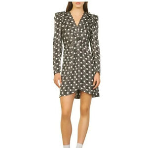 Sandro Roxane Dot Wraparound Mini Dress Black V-Neck Long‎ Sleeve EU 40 US 8 NWT